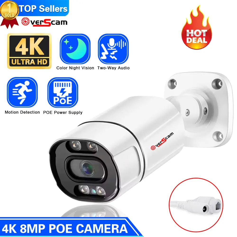 

8Mp 4K Ip Camera Poe Color Night Vision Meatl CCTV Bullet Camera H.265 Outdoor Two Way Audio Video Surveillance 5MP ccam