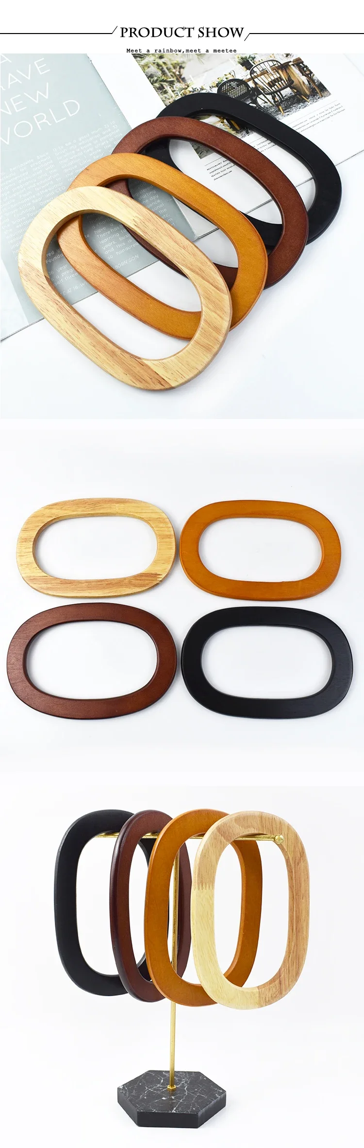 2/4/10Pcs 17cm Oval Wooden Bag Handle Rings for Purse Frame Crochet Handbag DIY Handmade Knitting Sewing Craft Accessories Kit