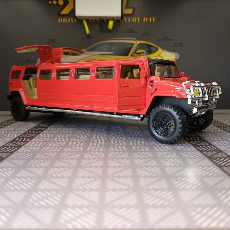 Simulación 1:32, Hummer, edición extendida, modelo de coche de aleación, sonido y luz, regalo, puertas y capó del motor, maletero se puede abrir