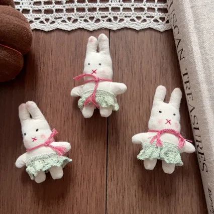 Handmade Stuffed Cotton Rabbit Brooch Pin Hair Clasp for DIY Shoe Socks Bag Keychain Sewing Embellishment Soft