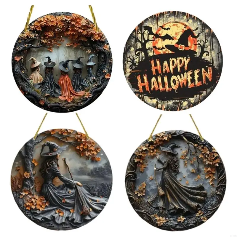 Halloween Wooden Porch Decoration Witch Pattern Front Door Hanging Sign For Outdoor Indoor Party Festives Decors B03E