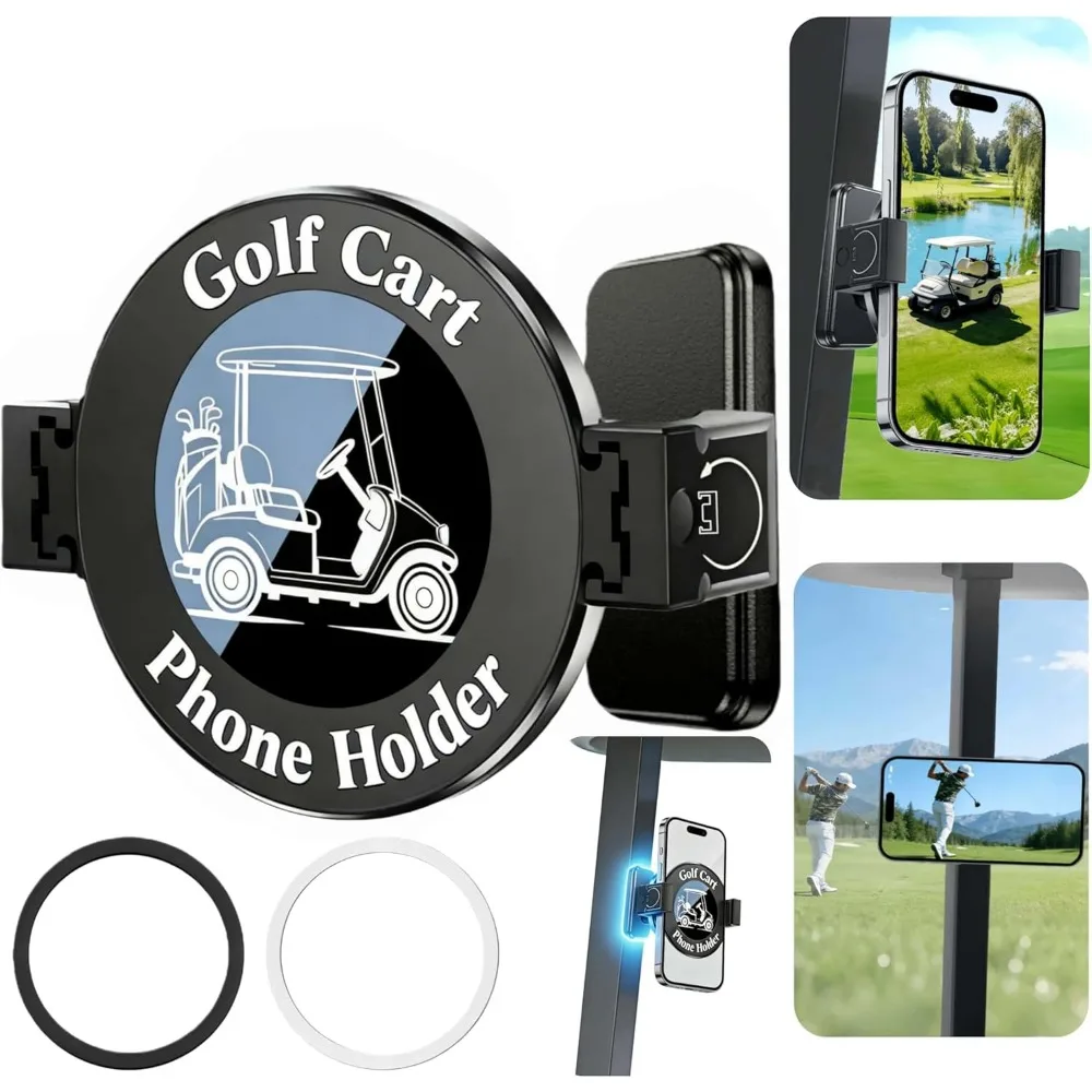 

Universal Magnetic Golf Cart Phone Holder 360 Rotation 2 in 1 Clip Mount Fits All Phones Gift for Golfers