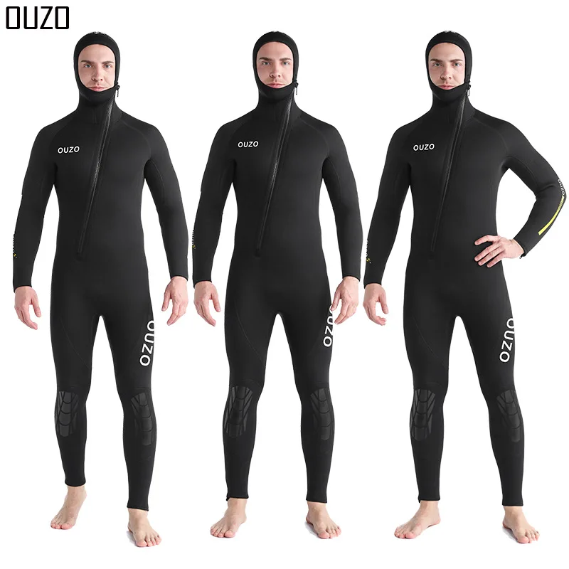 5Mm Wetsuit Men's One-piece Hooded Thickened Warm Wetsuit Winter Swimsuit Surf Suit