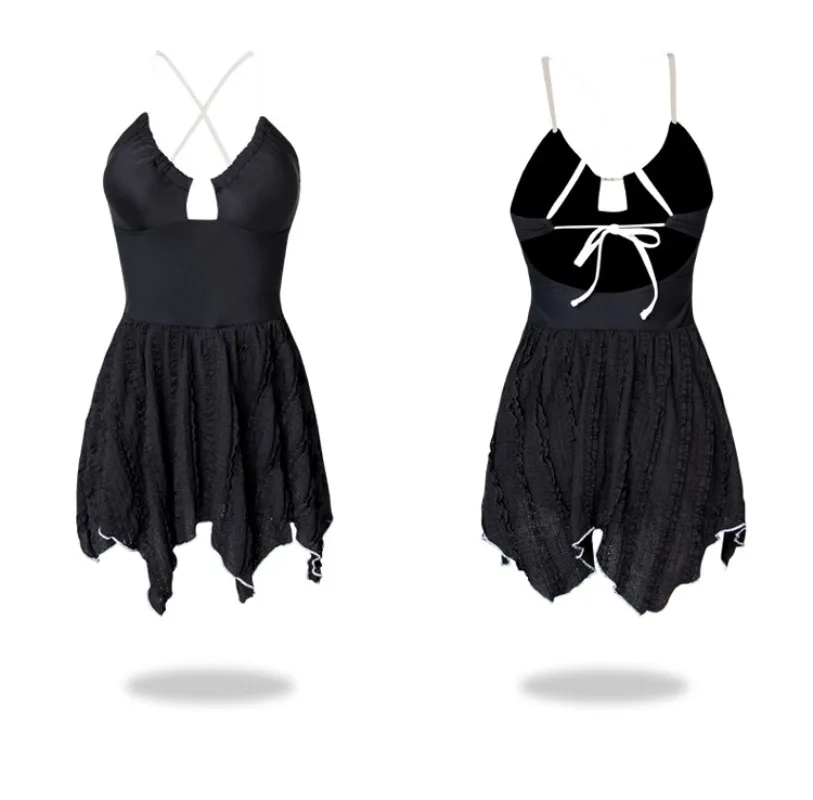 ชุดว่ายน้ำแบบเวสเทิร์นสำหรับผู้หญิง - ชุดว่ายน้ำแบบผูกเชือกมีกระโปรง ดีไซน์เรียบร้อยพร้อมผ้าคลุม ชุดว่ายน้ำเซ็กซี่เข้ารูปโชว์หลัง เหมาะสำหรับวันพักผ่อนที่ชายหาด