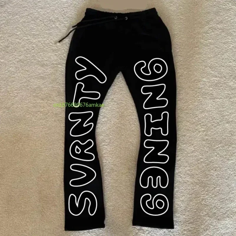 Y2k Hundred Sports Pants Street Style Loose Comfortable Pants Men Women Ins Tide Letters Printed Cotton Black Casual Pants