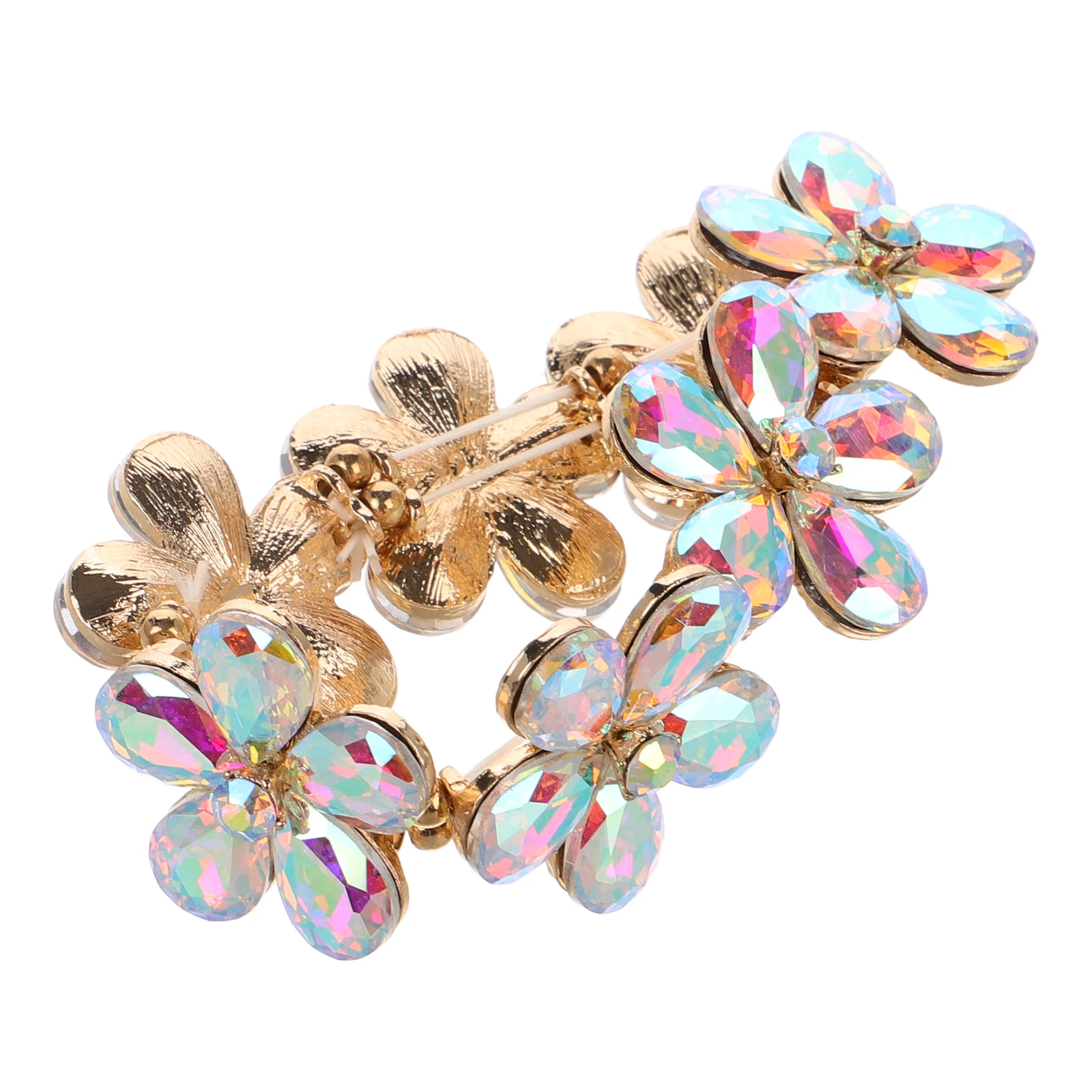 

Crystal Flower Women Iridescent Bracelet Glass Elastic Wristb Simulated Bangles Accessories Elastic Glass Crystal Flower