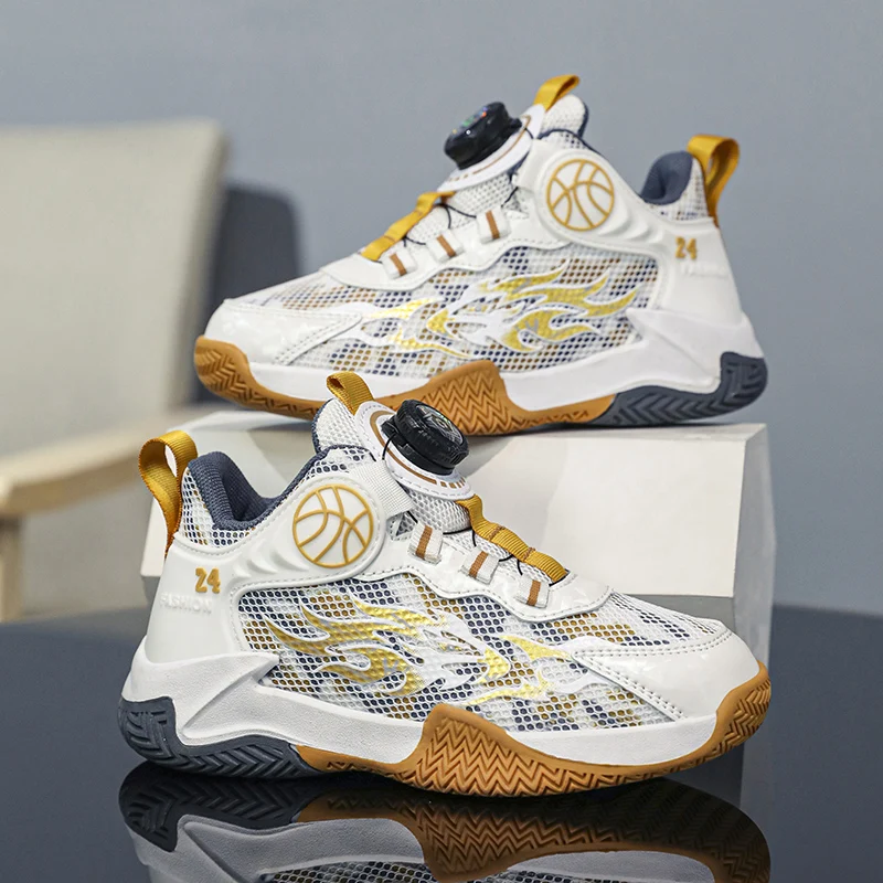 

Men's shoes Youth basketball net surface breathable student sneakers for boys Big boys rotary button junior high school sneakers