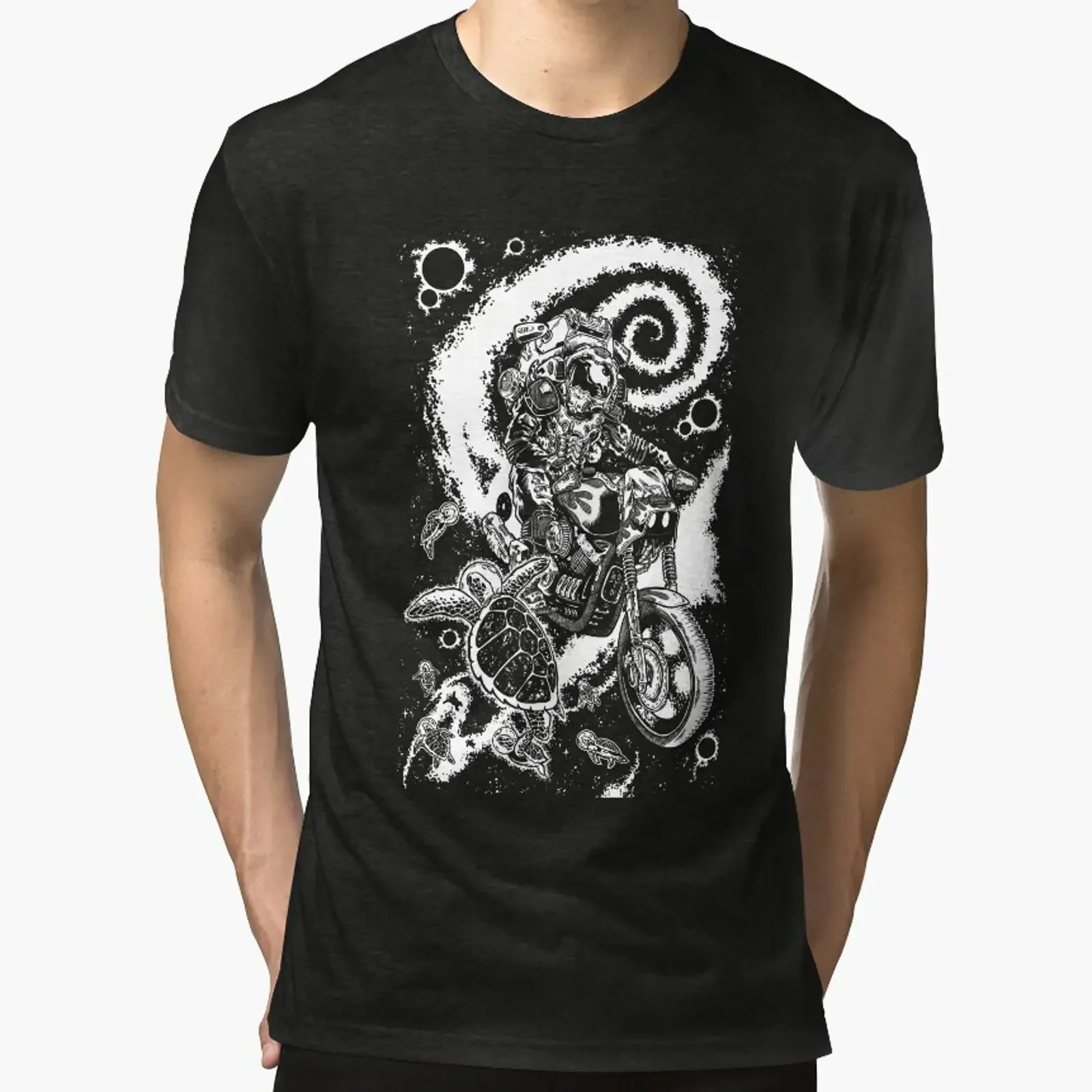 Into the Void Astronaut space turtles psychedelic motorcycle stars Tri blend T Shirt vintage Washed Casual streetwear homme