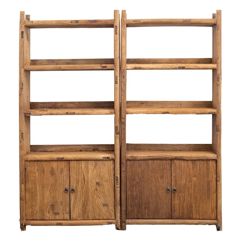 Old elm bookshelf tea shelf retro floor display Bogu shelf Duobao Pavilion Chinese solid wood storage bookcase
