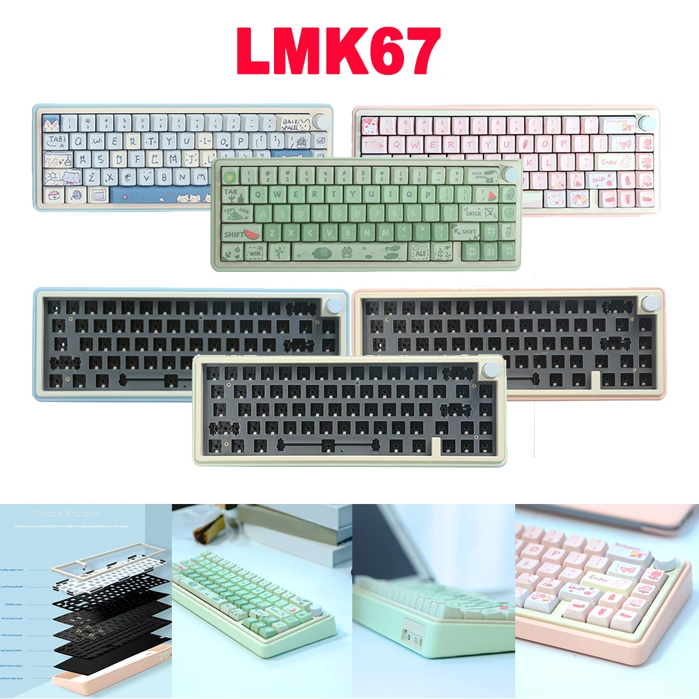 LMK67/GMK67 DIY Hot Swappable Mechanical Keyboard Kit with Knob Gamer Keyboard RGB Backlight Aluminium Alloy 3-mode Connection