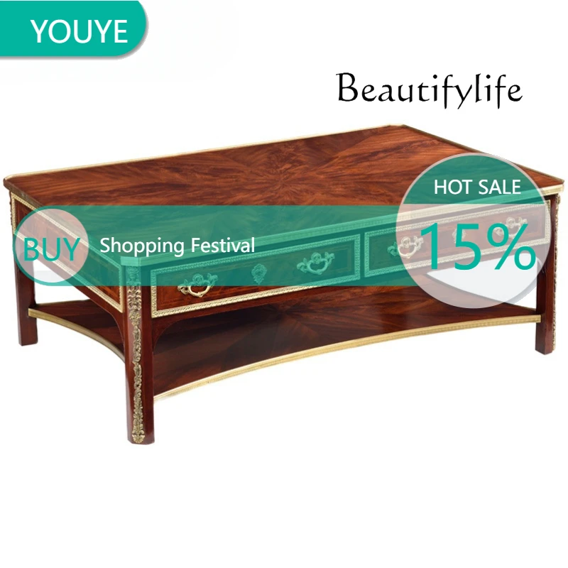 

Журнальный столик из массива дерева с медной отделкой, классический британский квадратный кофейный столик, европейский журнальный столик для гостиной X