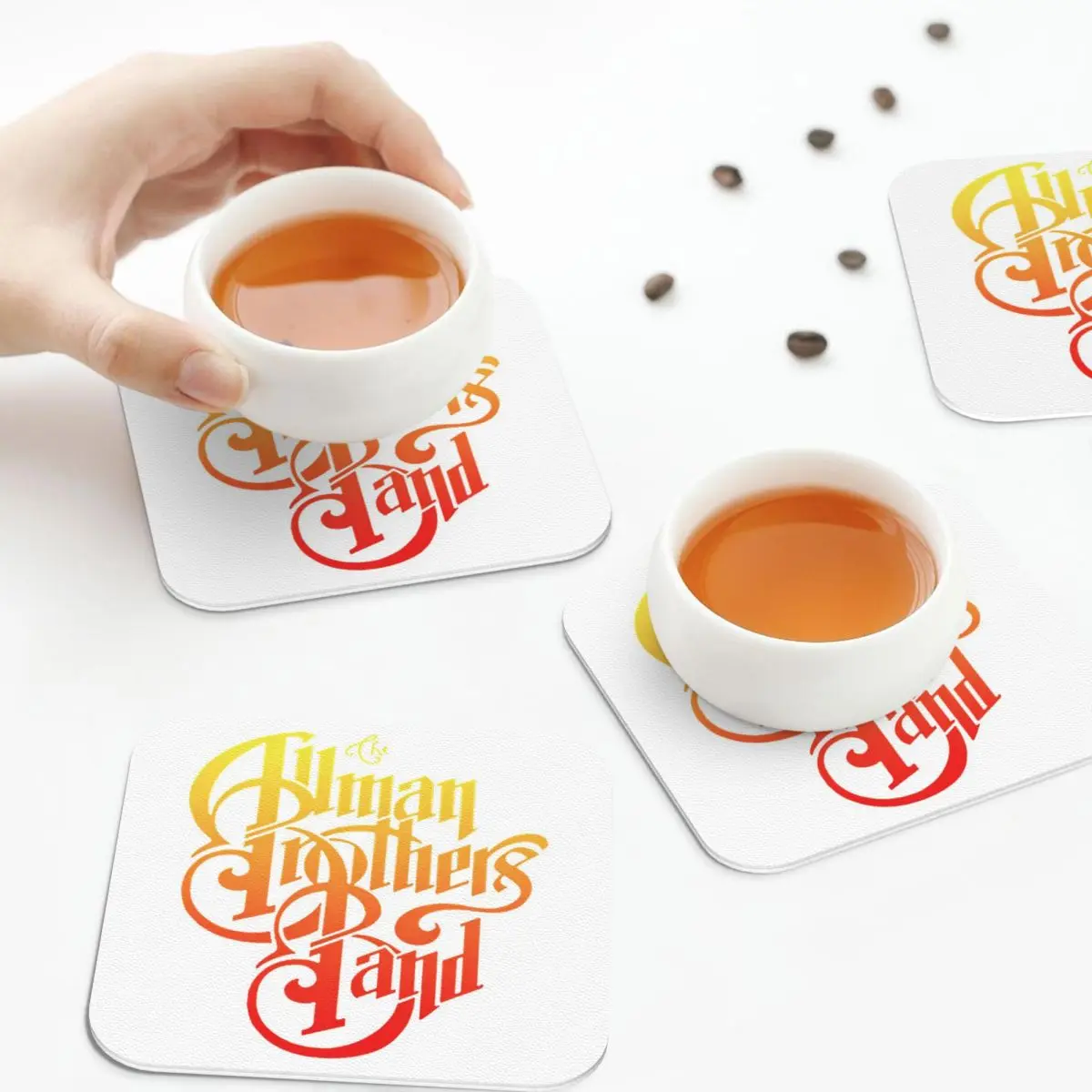 

Ретро 70_S Allman Brothers Band Rock Подставки Кожаные салфетки Нескользящие изоляционные кофейные коврики для кухни Обеденные подушечки Набор из 4 шт.