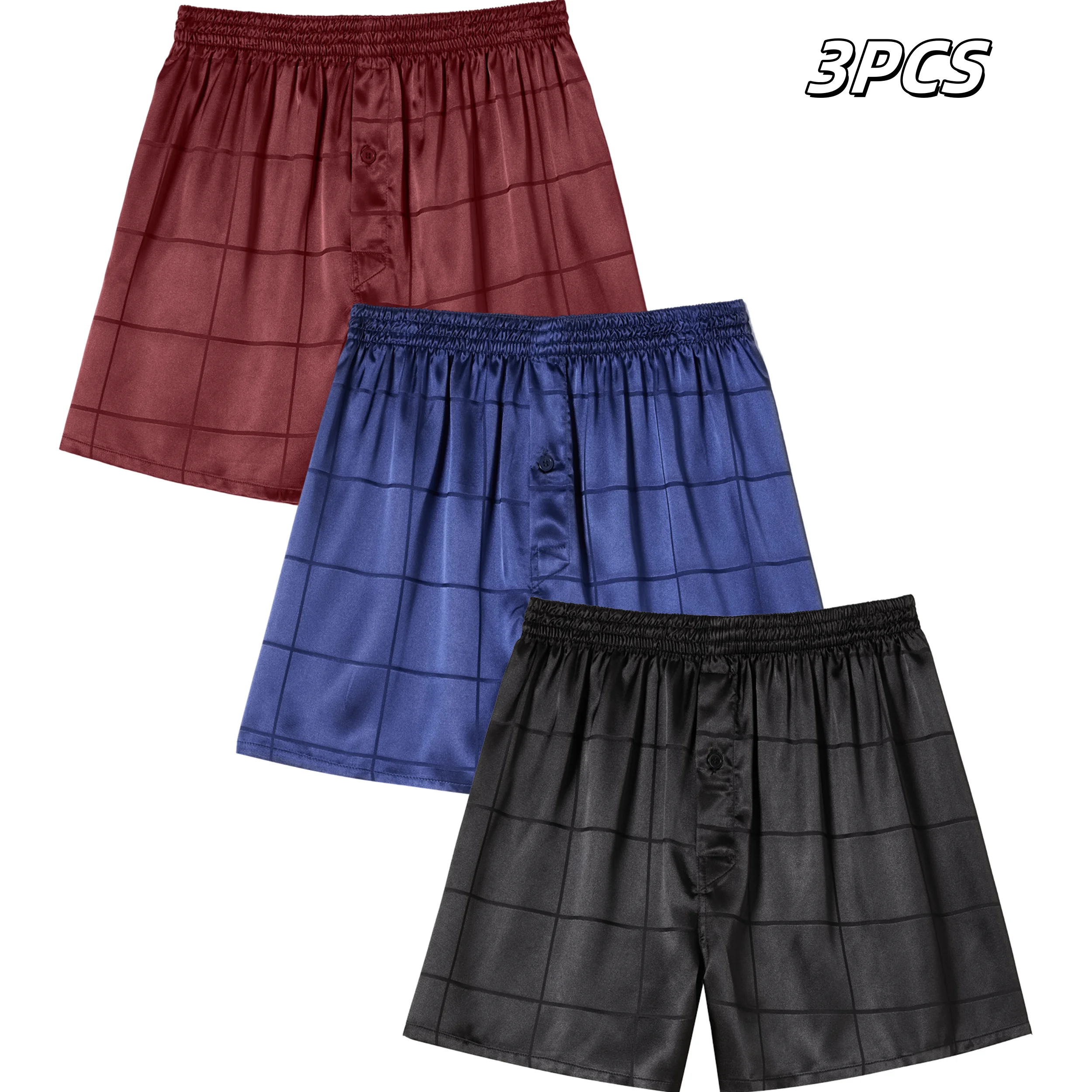 

Men's 3pcs Satin Antibacterial Underwear Solid Check Casual Boxer Briefs Shorts Stretchy Lenient Comfy Boxer Sports Shorts