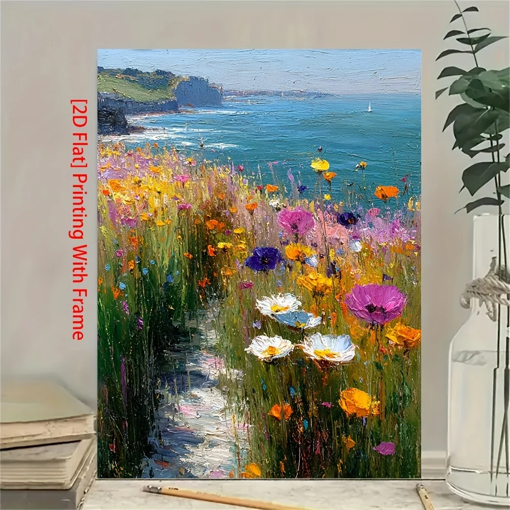 2D, plano, 1 unidad, [2D, plano], X, escena de jardín costero impresionista, arte en lienzo francés, Claude Monet, costa.