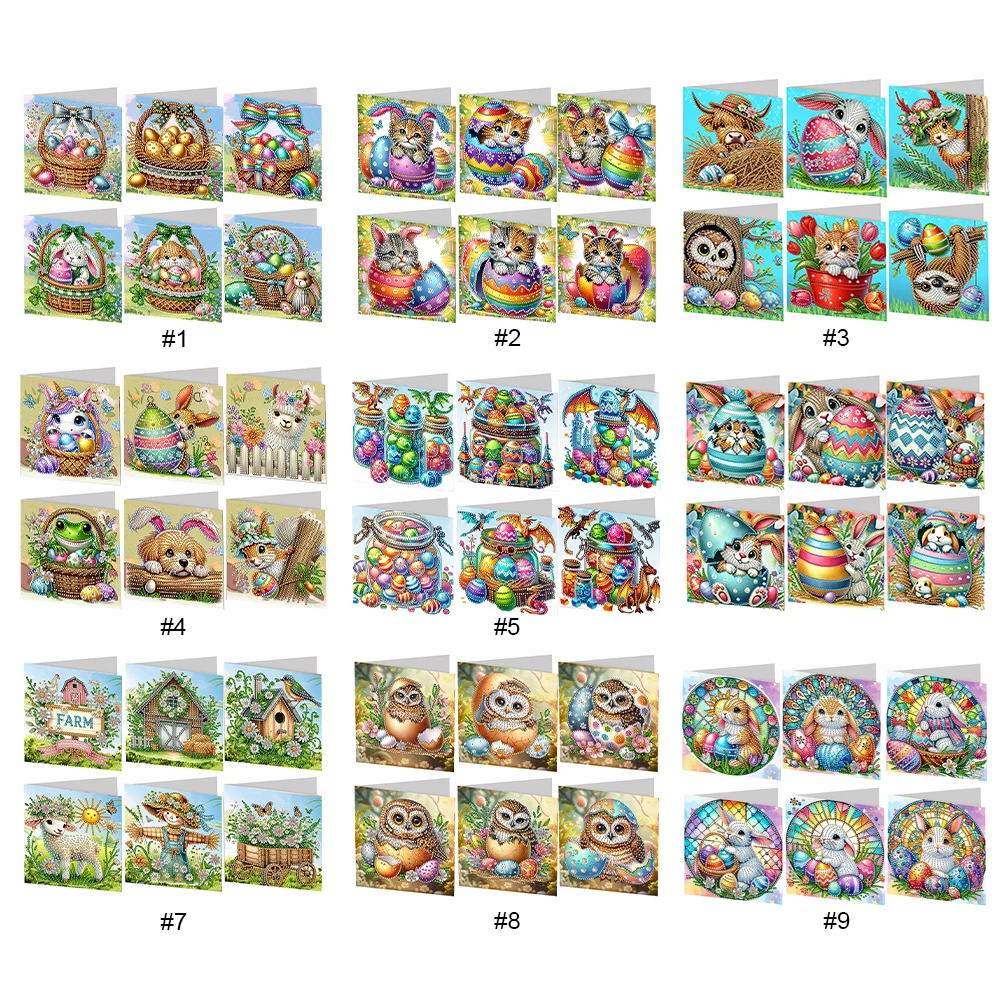 

6Pcs Easter House Rhinestone Painting Card Kit Diamond Daily Wish Card Diamond Painting Greeting Card for Family Friends Gift