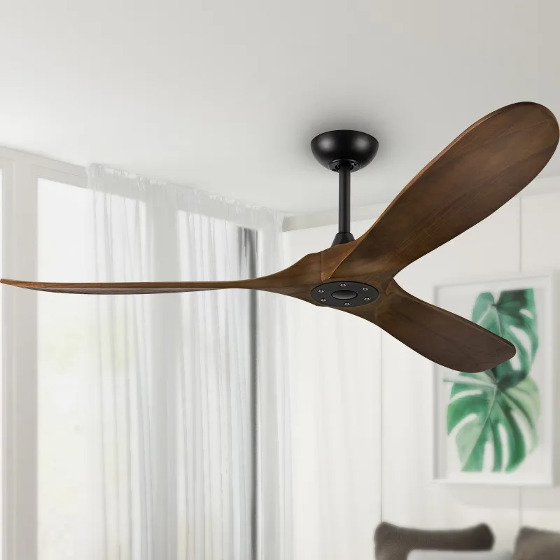 Modern Decorative 60 Inch Real Wood Blade Remote Control 110 - 240 Voltage Energy Saving Reversible Silent DC Motor Ceiling Fan