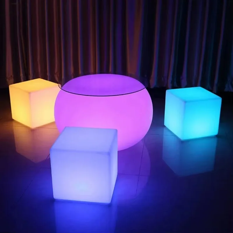 50Cm luminous cube chair, rechargeable outdoor stool