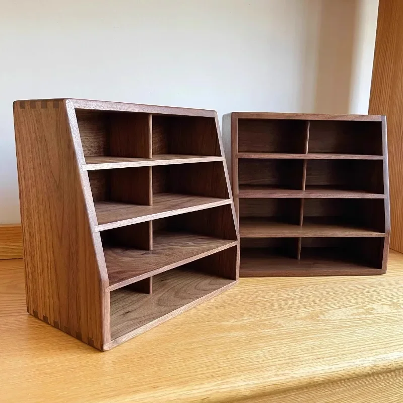 Walnut Wood Card Organizer Box 8 Slots Postcard Holder Living Room Remote Control Organizer Delicate High-end Classification Box