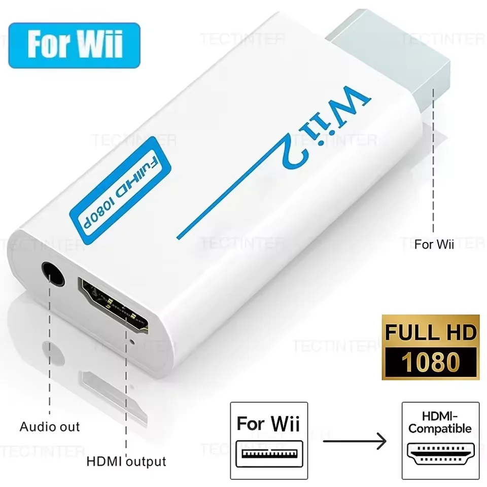 Full HD HDMI-Compatible Converter 1080P Adapter for Wii Console for Wii 2 HDMI 3.5mm Audio Cable for PC HDTV Monitor Display