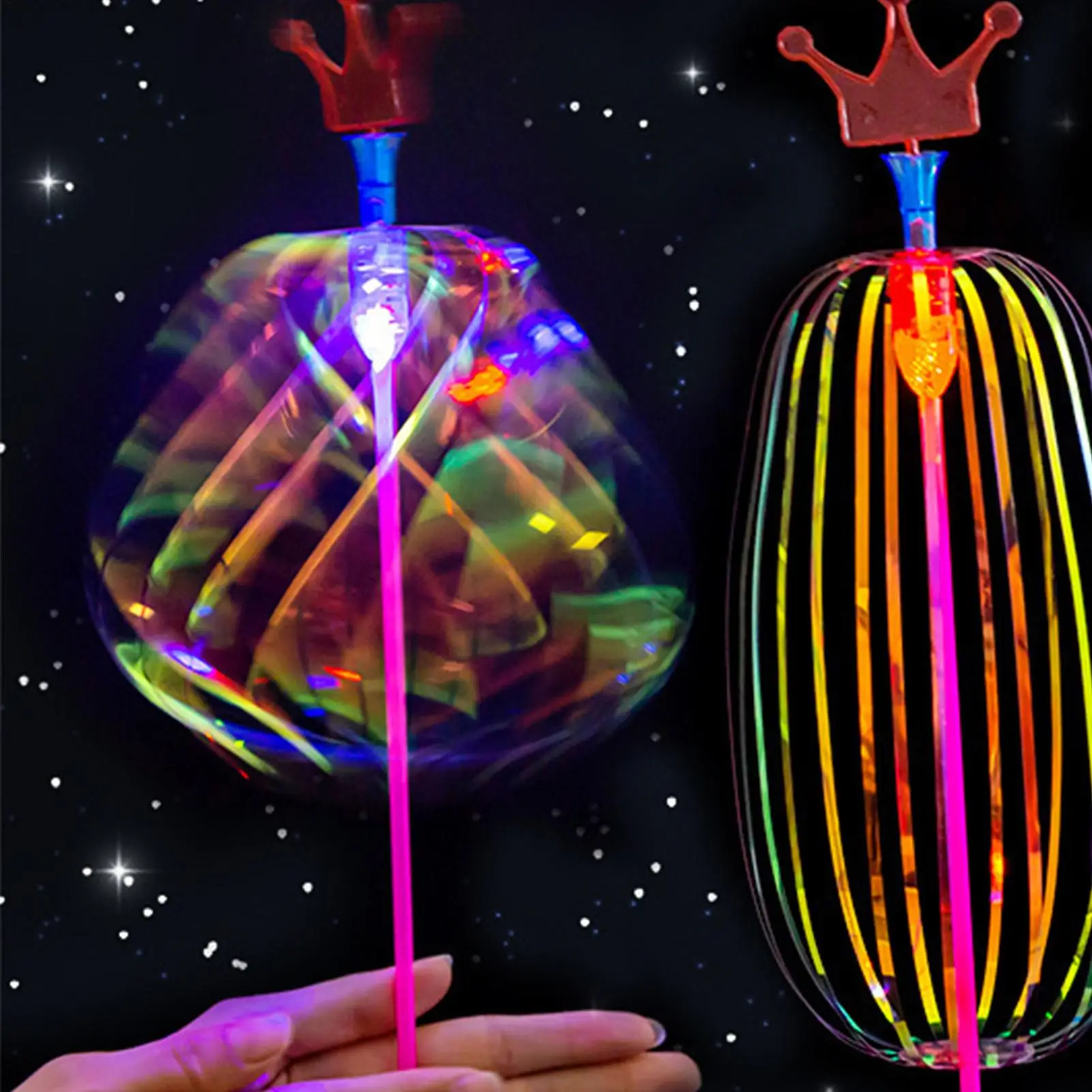LED Glowing Rainbow Bubble Wand, Magic S pinning Twirler Toy with Colorful Lights, Outdoor Party Favor for Kids & Adults