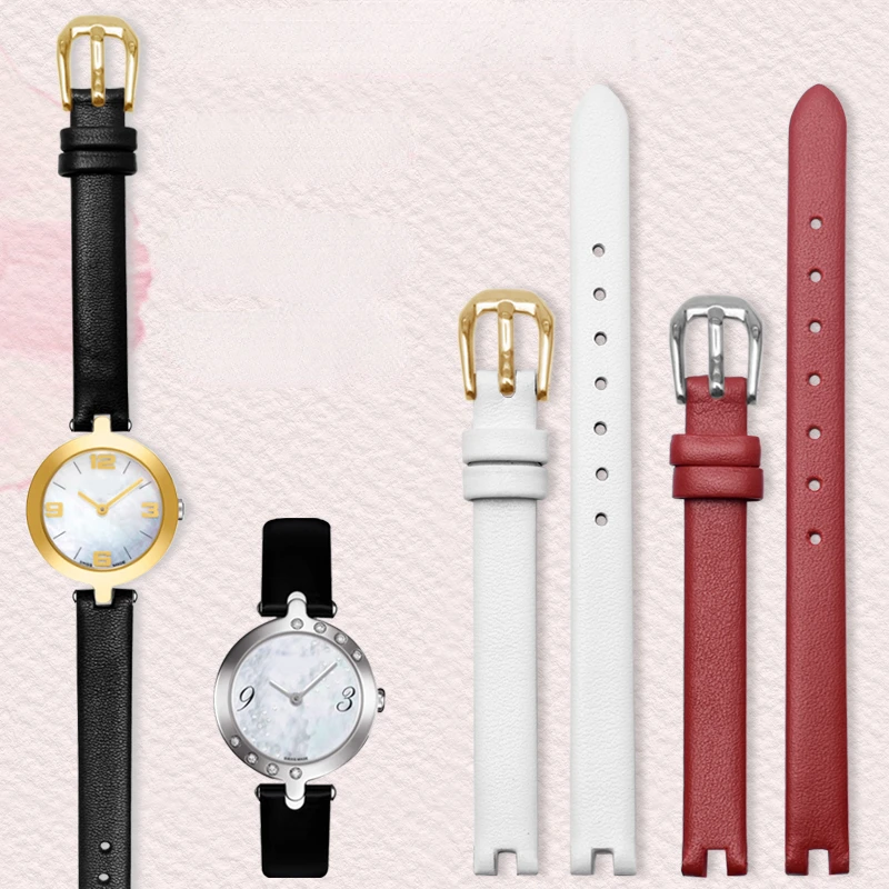 Genuine Leather Watch Band for Tissot Notch Strap 1853 Flamenco Series T003 209 for Women Only Watch Strap 8 10 12mm Black