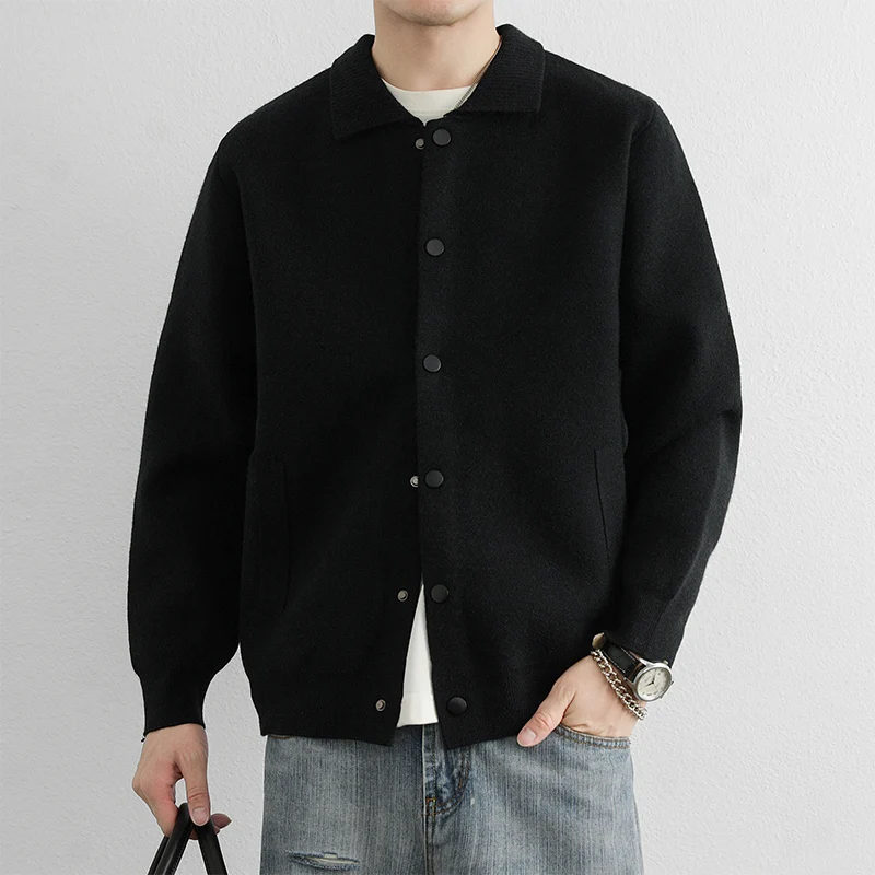 

Мужской повседневный вязаный кардиган с отложным воротником, легкий, весенне-осенний, новая расцветка, в японском стиле, простой крой, с длинным рукавом