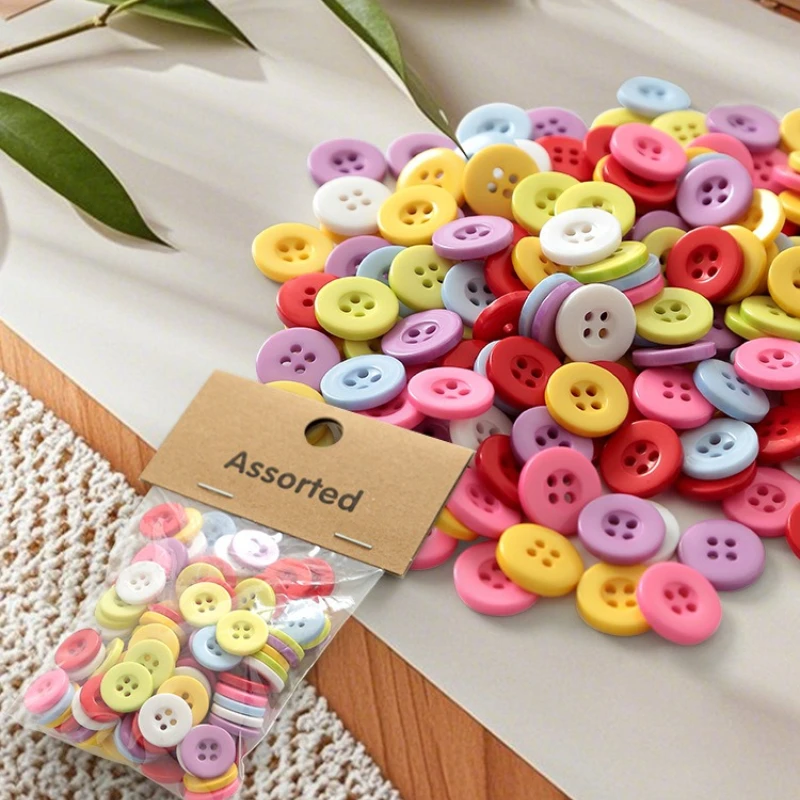 بقعة Hot البيع 15 مللي متر اللون الراتنج أربعة العين واسعة الحواف أزرار مختلط اللون أزرار اليدوية Diy بها بنفسك أزرار لون الحلوى #6