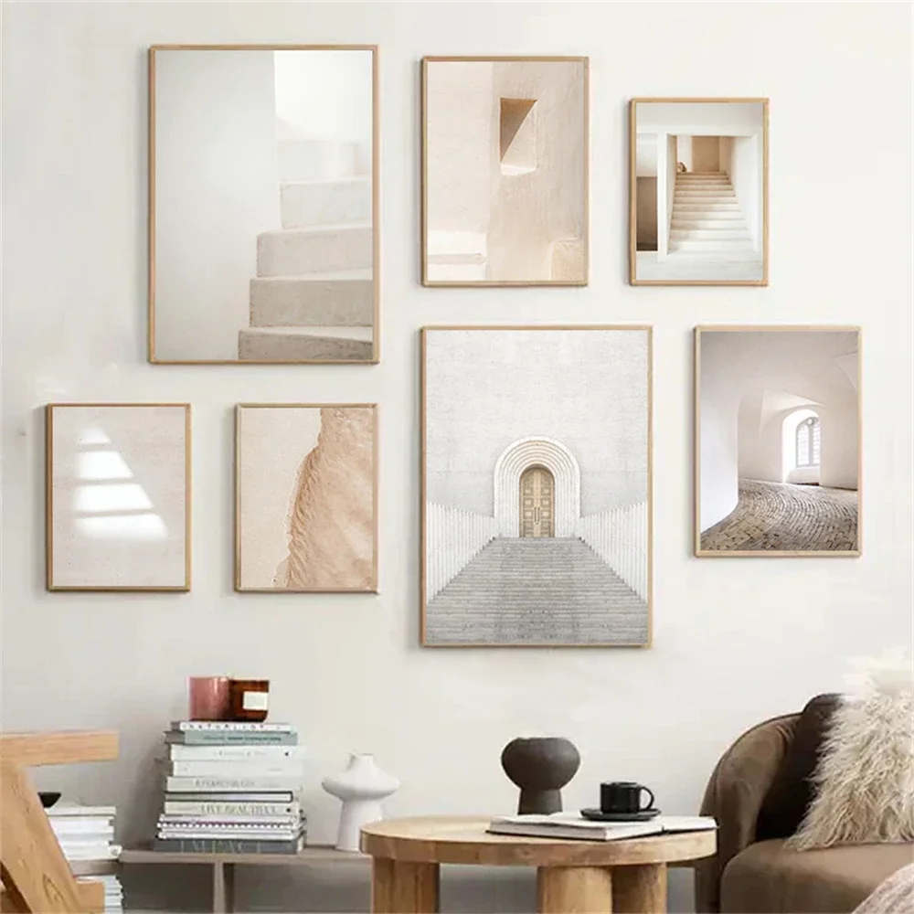 Minimalist Poster Bohemian Interior Paintings Neutral Architecture Wall Art Canvas Print Bedroom Stairs Posters  Wall Decorat