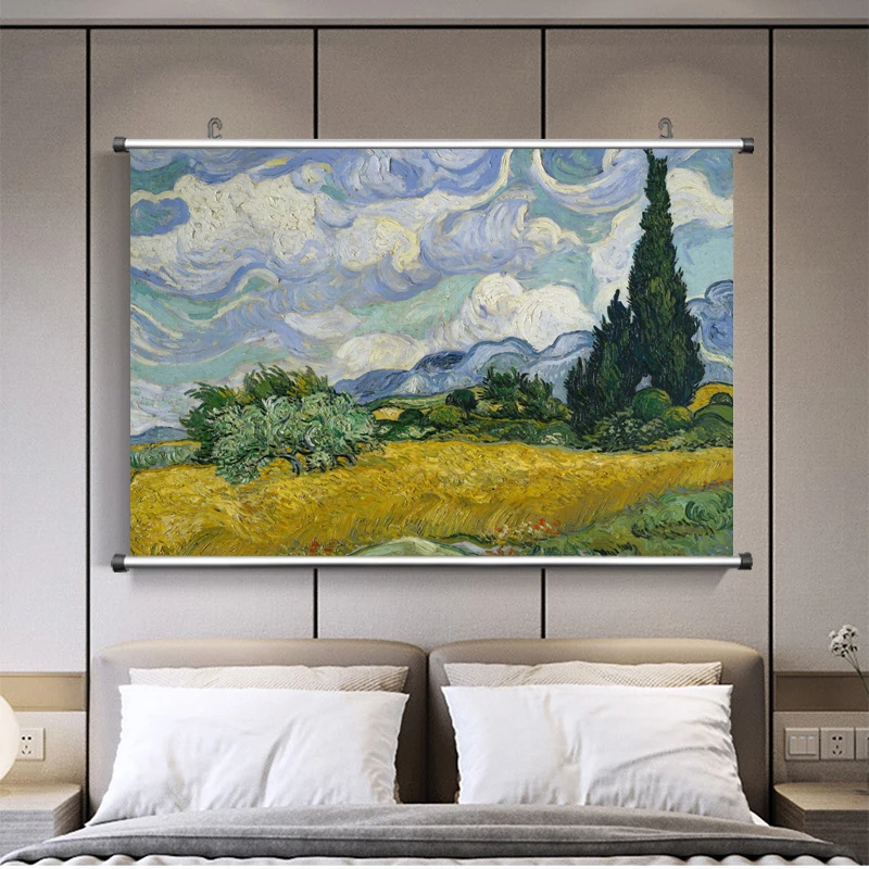 Starry Night over Rhone Rive Vincent Van Gogh Wheat Field with Cypresses Irises Canvas Print Painting Poster Wall Art Picture