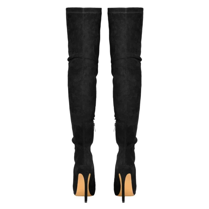 Stretch Thigh High Boots Women Autumn Winter Sexy Over the Knee Boots Flock High Heel Black Gray Long Shoes Woman Big Size