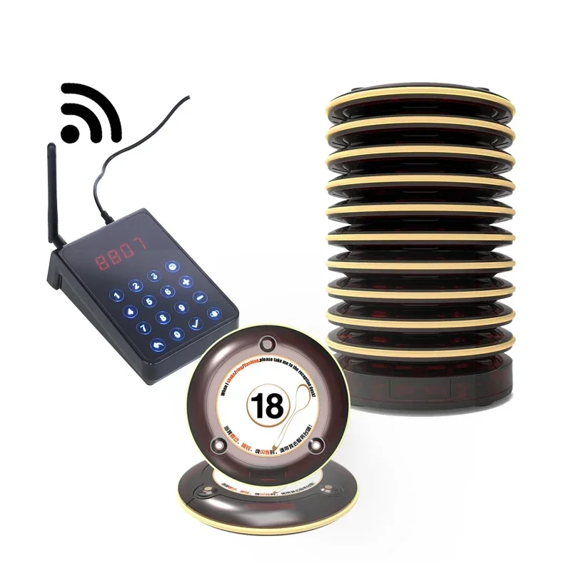 BYHUBYENG Classic Design Wireless 10 Coaster Pager 1 Set Guest Call Waiter Paging Queuing Fast Food Court Restaurant Pager