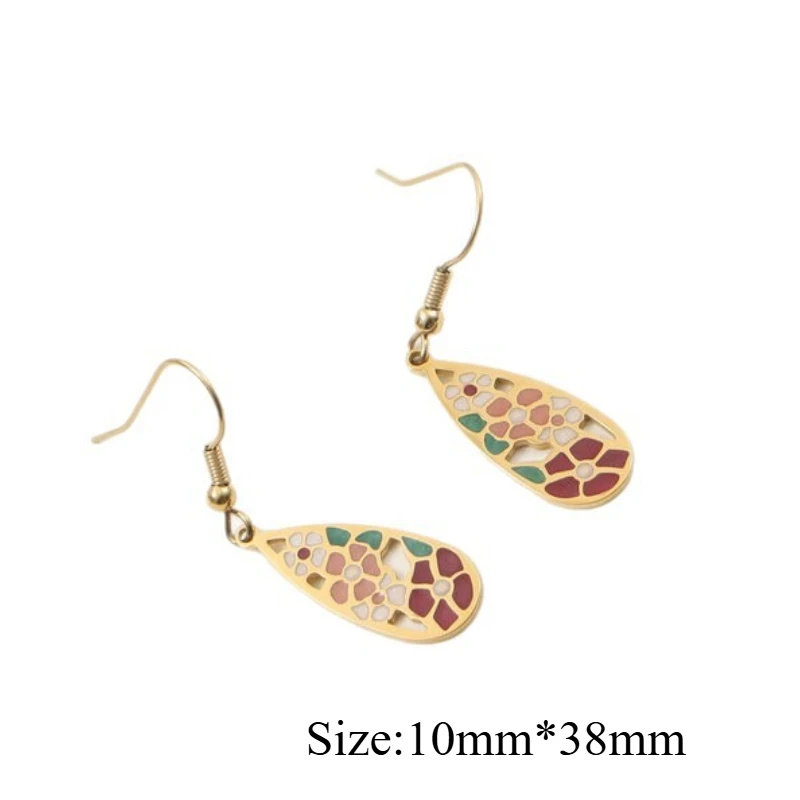 Ethnic Stainless Steel Colorful Fan Shape Dangle Earrings for Women Boho