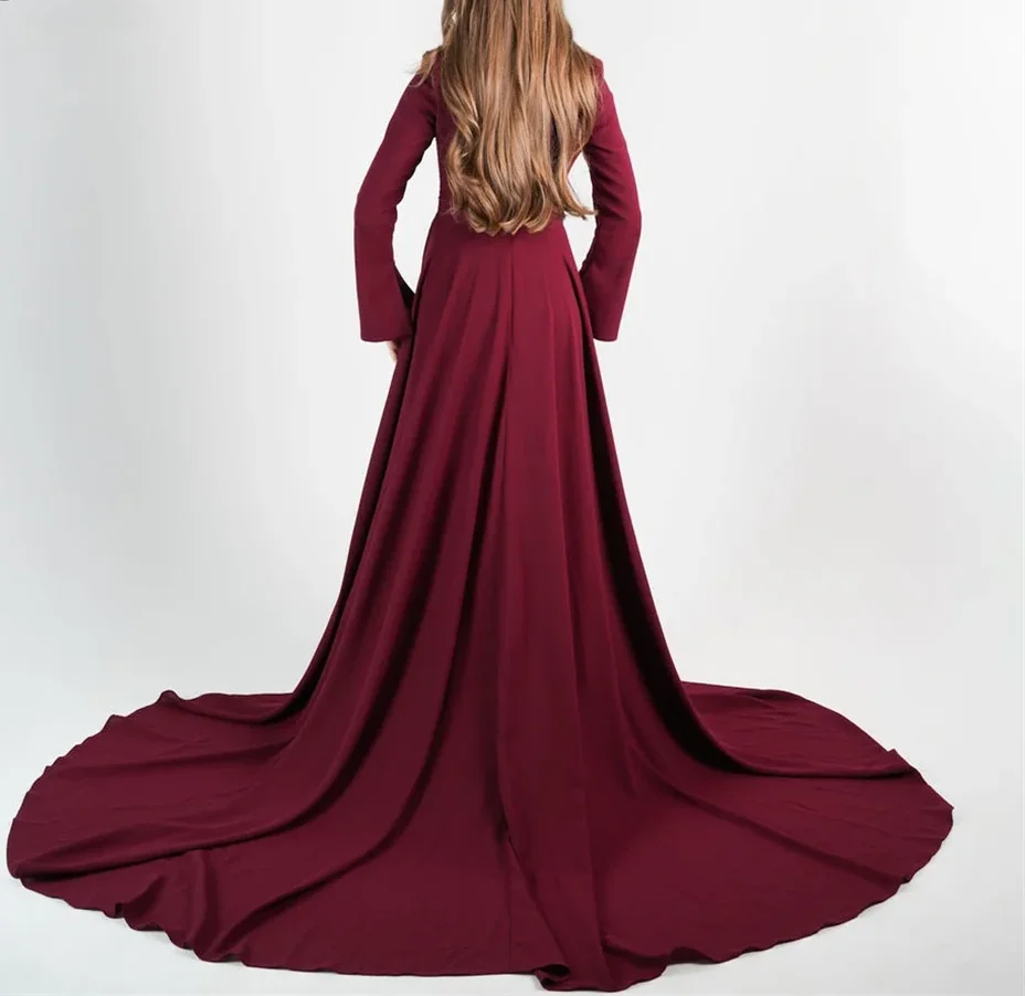 Robes de bal élégantes personnalisées, col haut, manches longues, style sirène, robes formelles musulmanes en Satin, dubaï