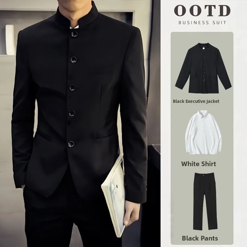 

Новая мужская верхняя одежда в китайском стиле: куртка-пальто Zhao Anyue с воротником-стойкой, повседневный осенний комплект, однотонный, молодежный, модный, Чжэньцзян