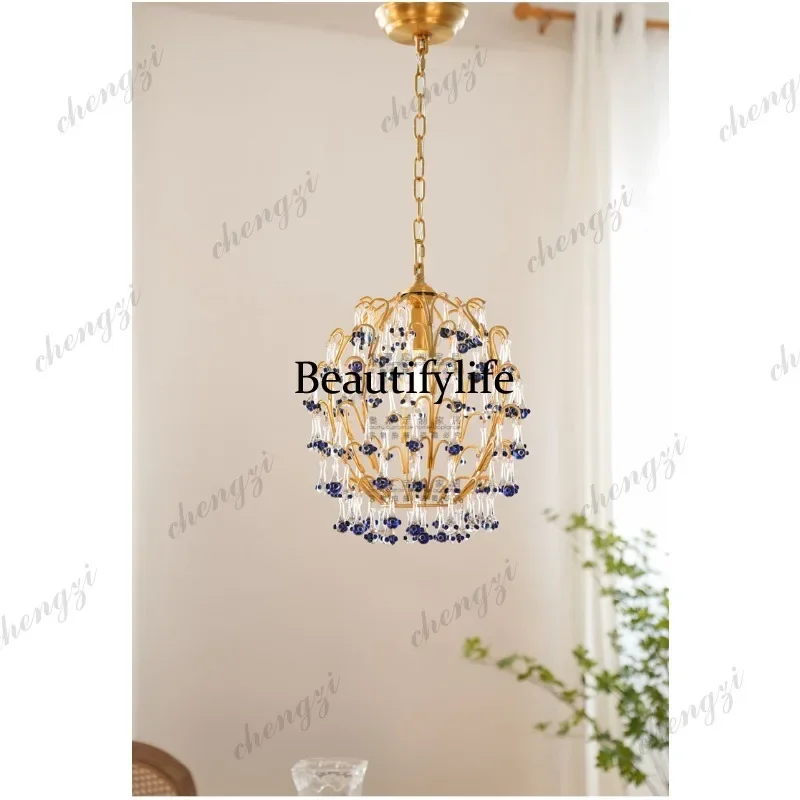 Z138 Glass retro small chandelier, home restaurant bar, bedroom bedside single-head cloakroom lamp