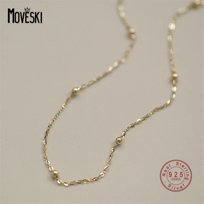 

MOVSKI 925 Sterling Silver Plated 14K Gold Korean Simple Spacer Small Ball Bracelet Women Fashion Charm Party Jewelry Accessorie