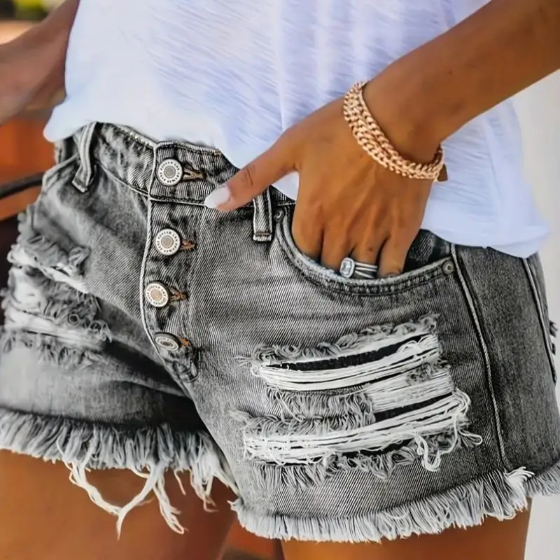 2025 크로스보더 미드웨이스트 커프드 데님 팬츠 여성용 신축성 있는 스트레이트 레그 캐주얼 팬츠 PVC 소재 기타 소재 00%