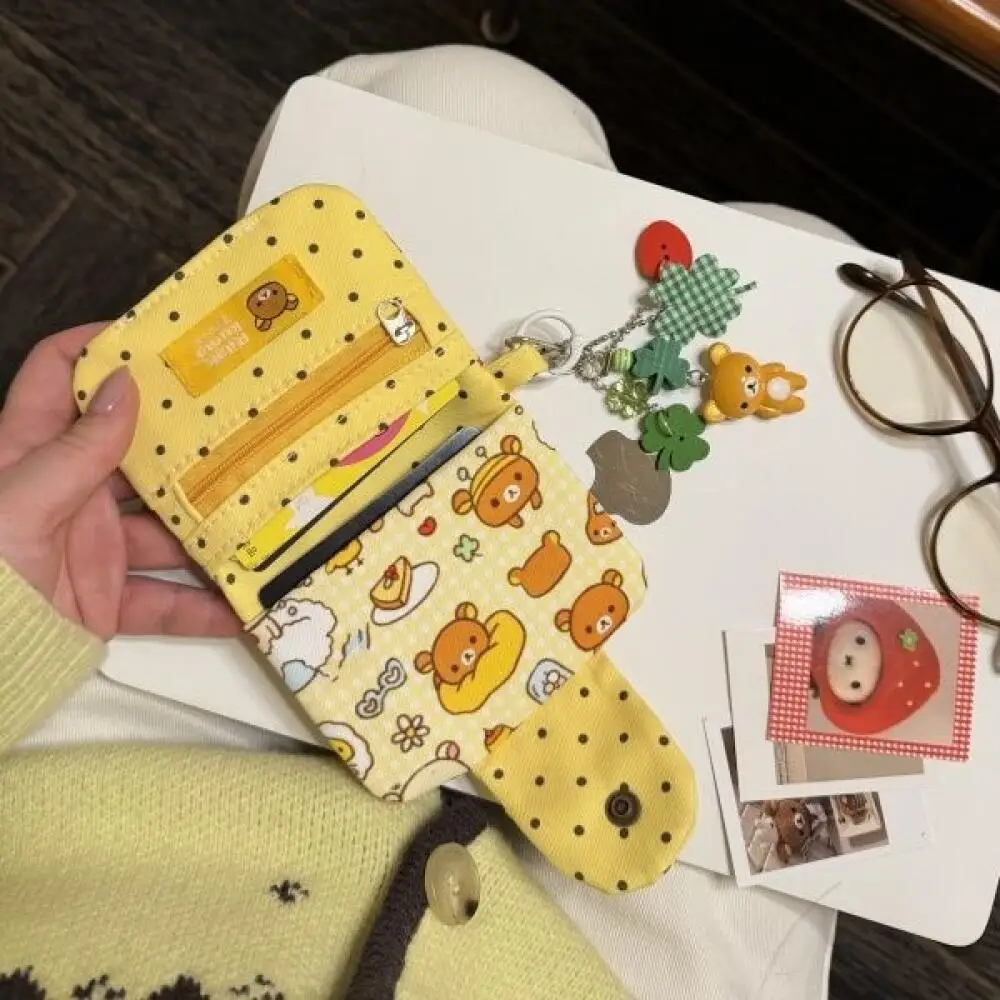 11Cm Rilakkuma Korilakkuma Folding Snap Button Card Bag Coin Purse Multi-Layer Zipper Storage Portable Girl Boy Festival Gift