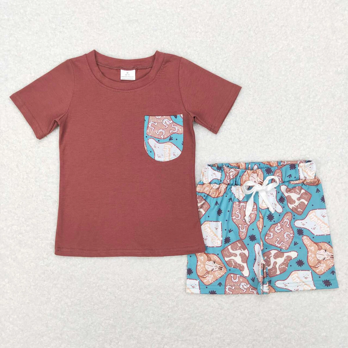 Camiseta gris de manga corta para niños, pantalones cortos con bolsillo de camuflaje, traje de Boutique, conjunto de verano, venta al por mayor