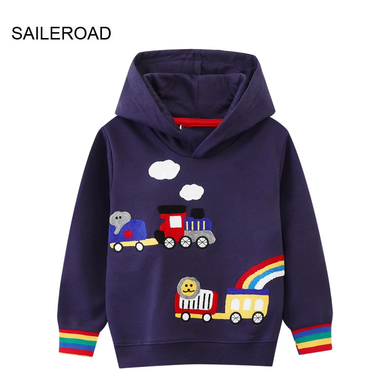 SAILEROAD 2024 Autumn New Boys Clothes Cotton Outerwear Cartoon Rainbow Train Baby Tops Toddler Kids Hoodie Sweatshirts Hoodies