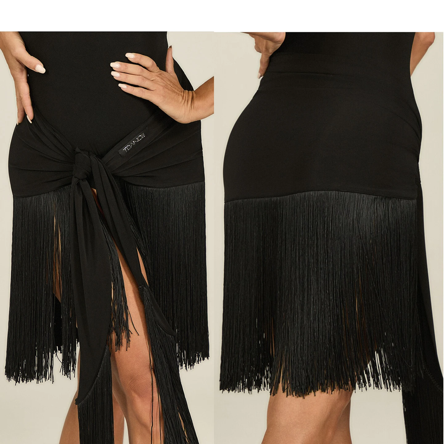 Neue Latin Dance Rock Frauen Quaste Hüfte Schal Strap Schwarz Fringe Rock Praxis Kleidung Rumba Samba Leistung Kleidung DNV25440