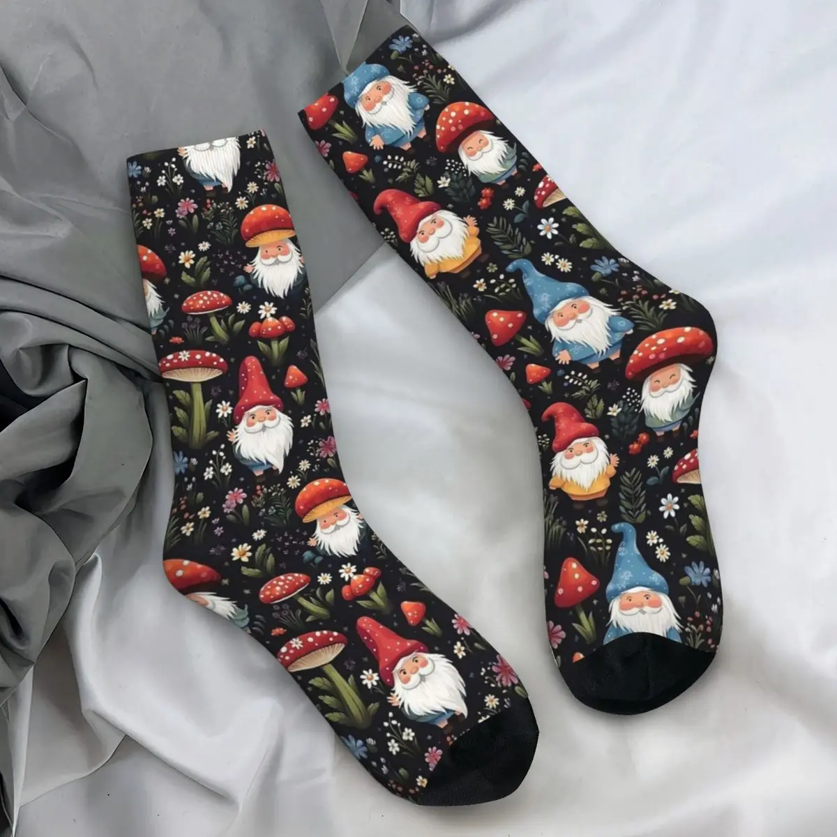 Christmas Fantasy Garden Gnomes Socks Retro Stockings Unisex Men Medium Running Sports Socks Autumn Graphic Anti Sweat Socks