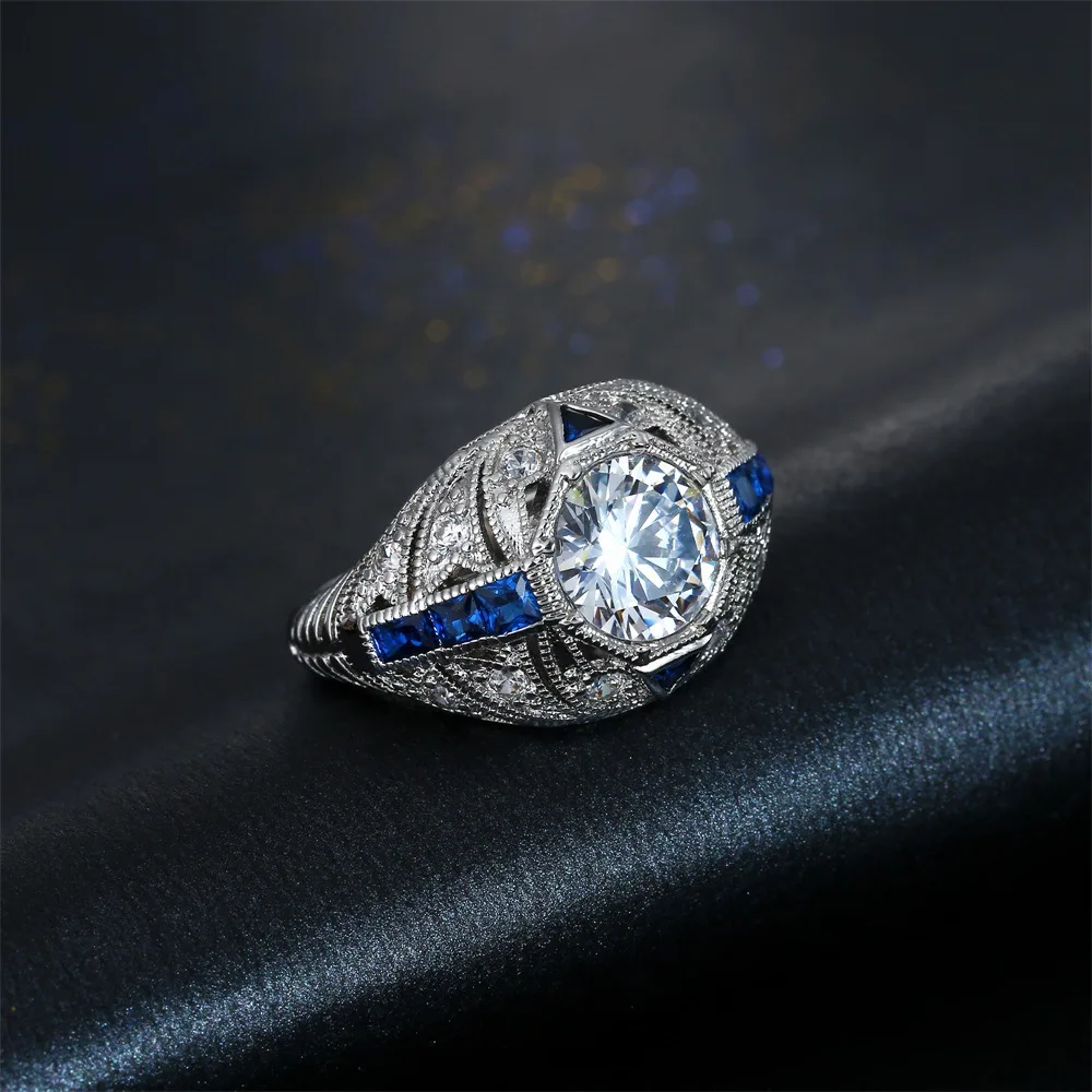S925 Pure 925 Sterling Silver Blue Sapphire Ring Delicate Handcrafted Accessory For Women Daily Dating Wedding Engagement Wear
