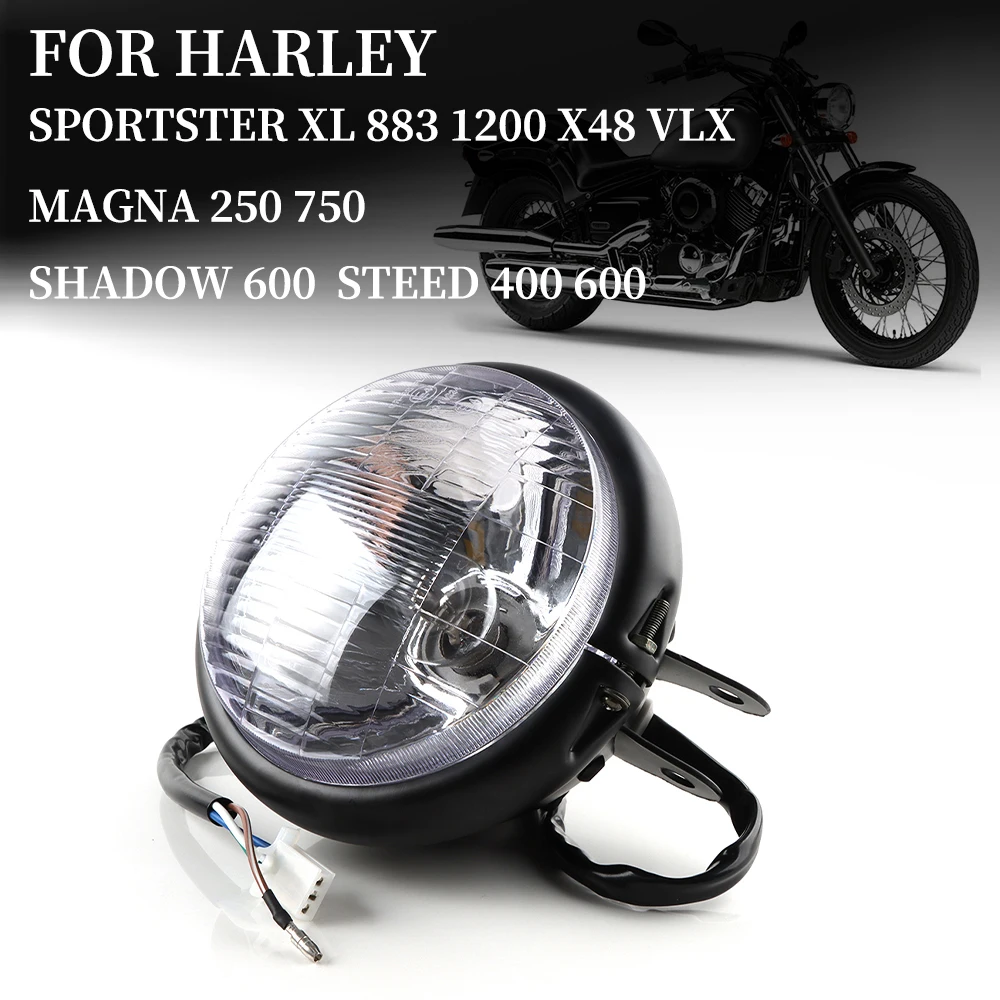 Motorcycle Headlight Black Retro For Harley Sportster XL 883 1200 X48 VLX Magna 250 750 Shadow 600 Steed 400 600 Front Headlamps