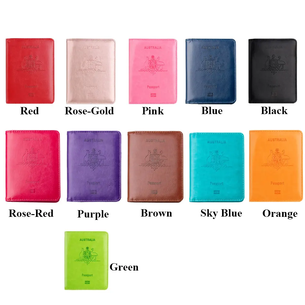 Customized Name Australia RFID Blocking PU Leather Passport Holder Travel Accessories Passport Cover Case Travel Wallet Bag