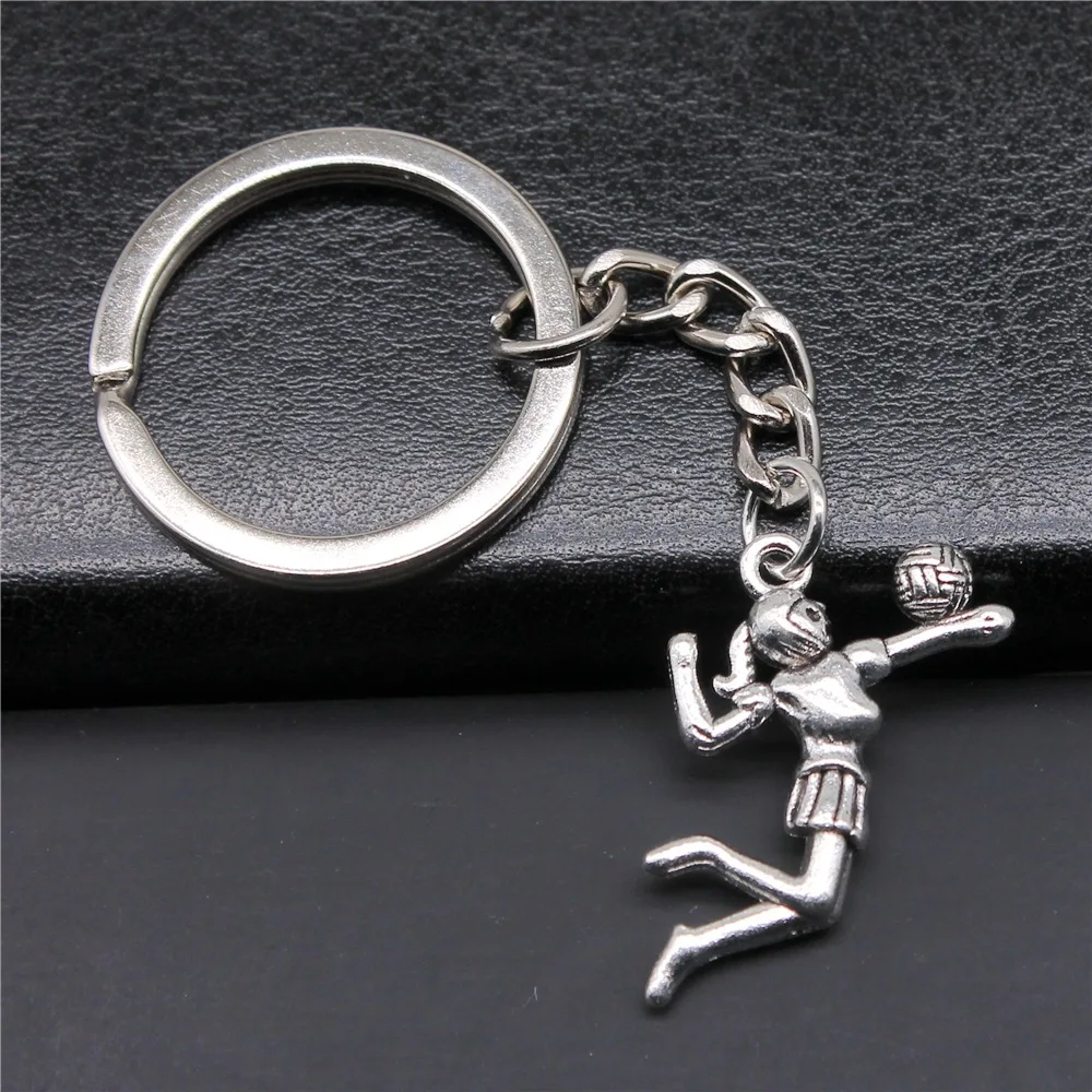Souvenirs Gift Antique Silver Color 24x26mm Volleyball Player Pendant Keyring