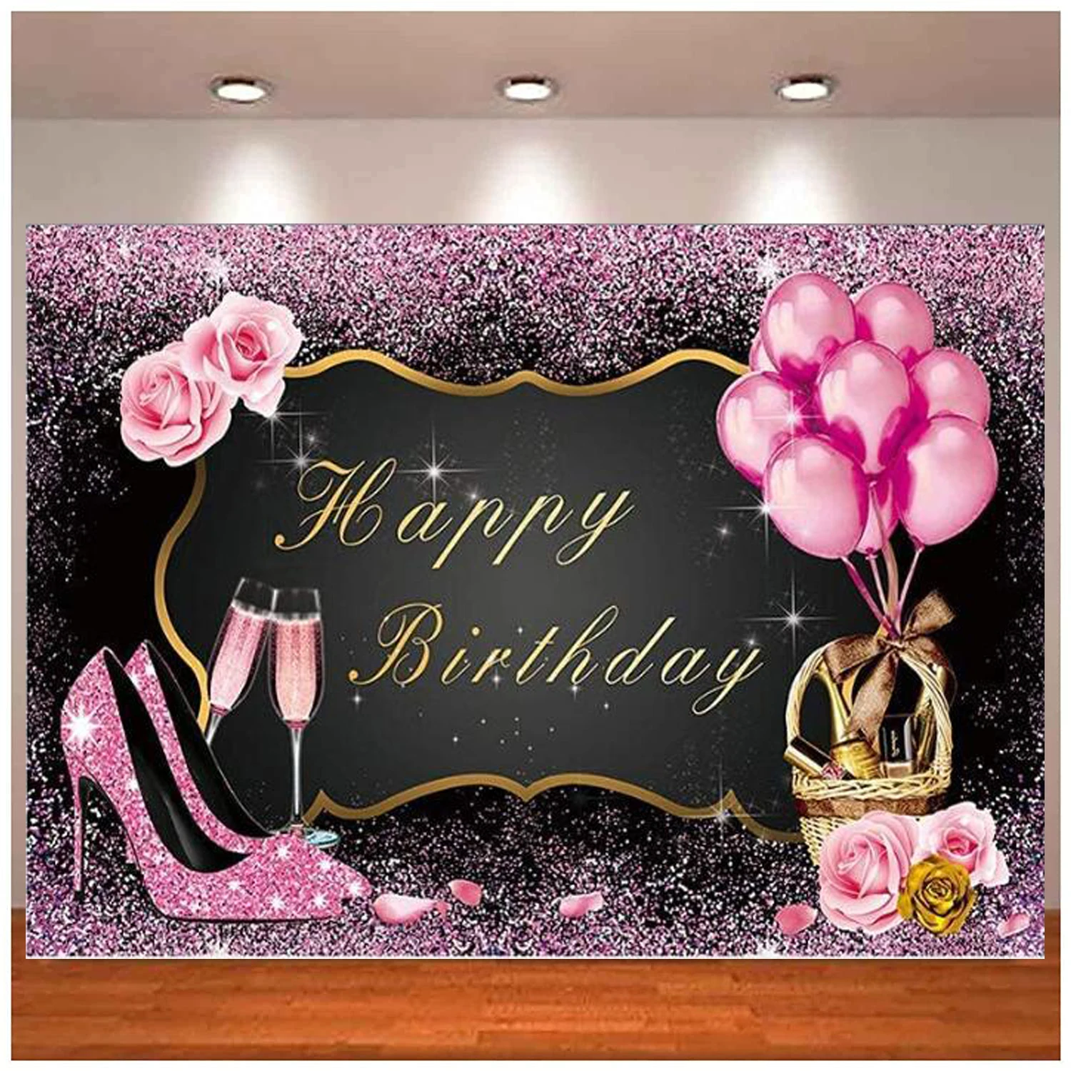 Pink Photography Backdrop For Women High Heels Rose Gold 16th 20th 30th 50th Girls Princess Birthday Background Decor Banner