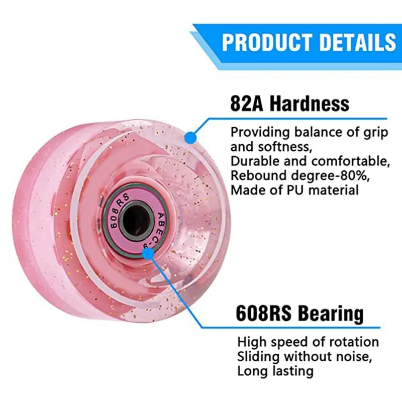 ABME New 4-Piece 32 x 58mm 82A Roller Skate Wheels with Bearings for Indoor or Outdoor Use, with Portable Skate Accessory Wrench