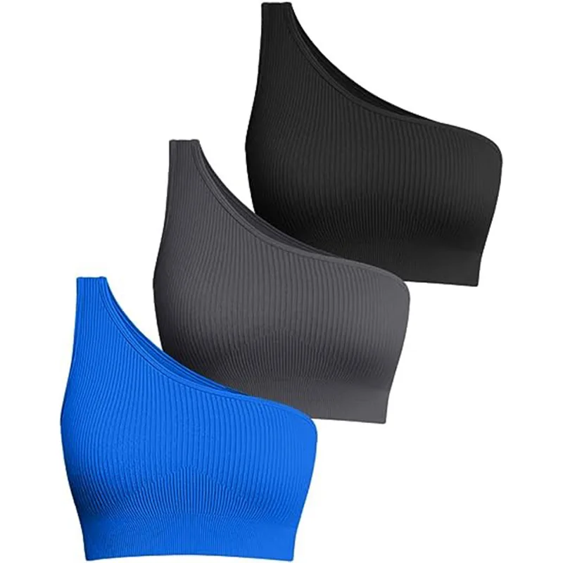 Frauen gerippt gestrickte Tanktops nahtlose Yoga-BH sexy schräge Schulter Fitness Weste hoch elastisch laufen Radfahren Mode Leibchen