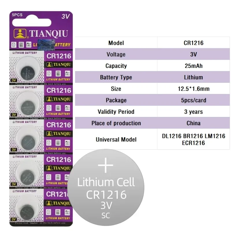 

10-120PCS CR1216 DL1216 BR1216 LM1216 ECR1216 Button Cell Batteries 3V Lithium Battery Coin Cells For Watch Car Toys Key